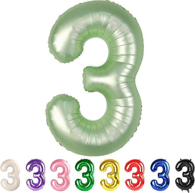 Number 3 Balloons 40 Inch for Green Party Decorations, Large Olive Green Number Balloon for Three Year Old Birthday Decor, 3rd 13 30 31 Birthday Party Supplier