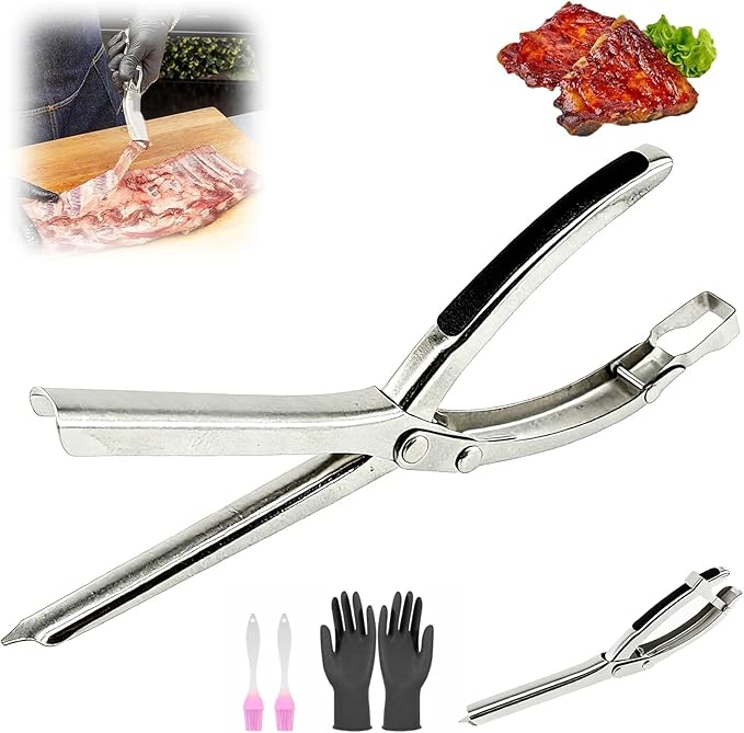 Rib Membrane Removal Tool,Stainless Steel Rib Prep Tool Membrane Remover,BBQ Rib Skinner with Arc Clamp & Non-Slip Grip for Easy Rib Prep,Dishwasher Safe & Easy Clean Kitchen Gadgets