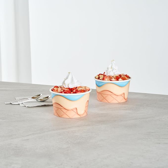 Restaurantware Ice Cream Cups 50 Pack of 8 oz Leak-Resistant Disposable Dessert Bowl Frozen Yogurt Cup Round Paper Container For Cold And Hot Desserts