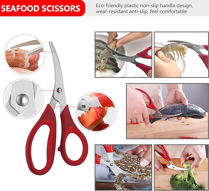 Seafood Tools Set Includes 4 Crab Crackers 6 Seafood Fork 6 Lobster Crackers 1 Seafood Scissors 1 Oyster Knife 1 Shrimp Cleaning Tool-Nutcracker Set（19 Piece ）
