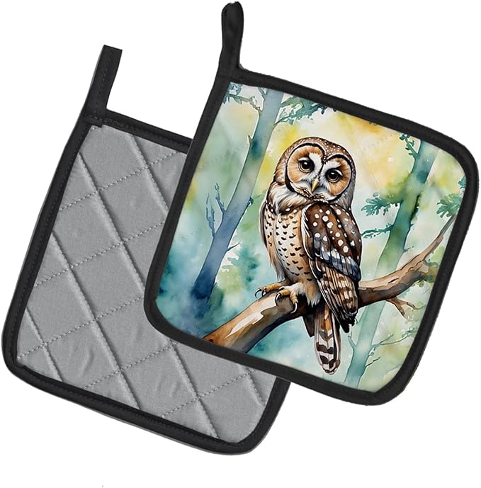 Caroline's Treasures Spotted Owl Pair of Pot Holders Kitchen Heat Resistant Pot Holders Sets Oven Hot Pads for Cooking Baking BBQ, 7 1/2 x 7 1/2