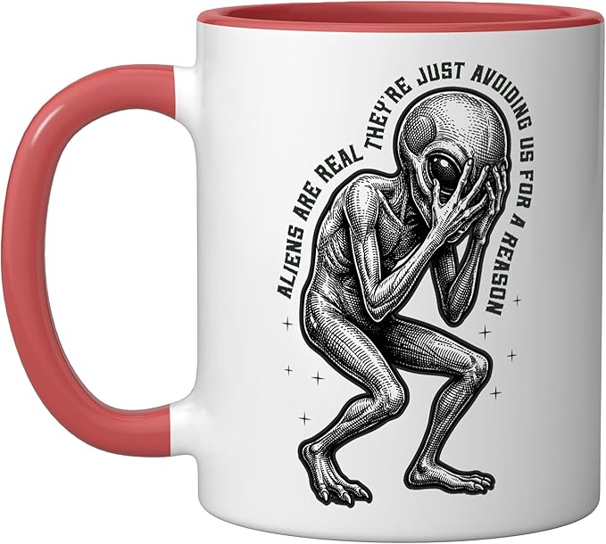Aliens UFO Space Sci Fi Believer Extraterrestrial Ceramic Mug, Red/White