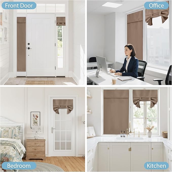 RYB HOME Door Window Curtains for Patio, Room Darkening Draft Block Window Shades Privacy Thermal Insulated Blinds for French Door Skylight, W30 x L80 inch, Coffee, 1 Panel