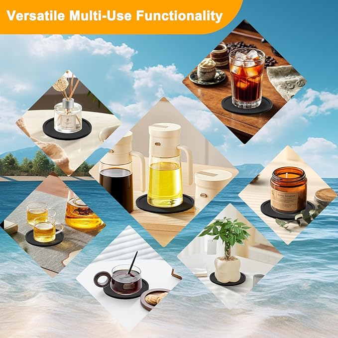 Silicone Coasters Set of 12 with Holder, Drinking Coasters - Cup Mat for Hot or Cold Drinks,Beer,Coffee, Thickened, Non-Slip, Non-Stick, Deep Tray Black