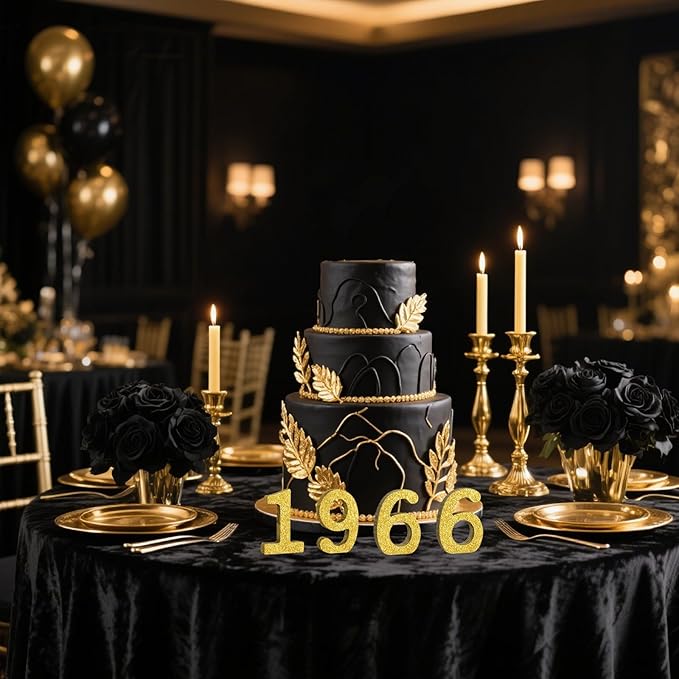 TONIFUL 4 Inch 1966 Gold Glitter Table Centerpiece Sign 1966 Number Block for 60th Birthday Decoration,Sixty Years Old Birthday Table Decoration,Class of 1966 Reunion Decorations or Anniversary
