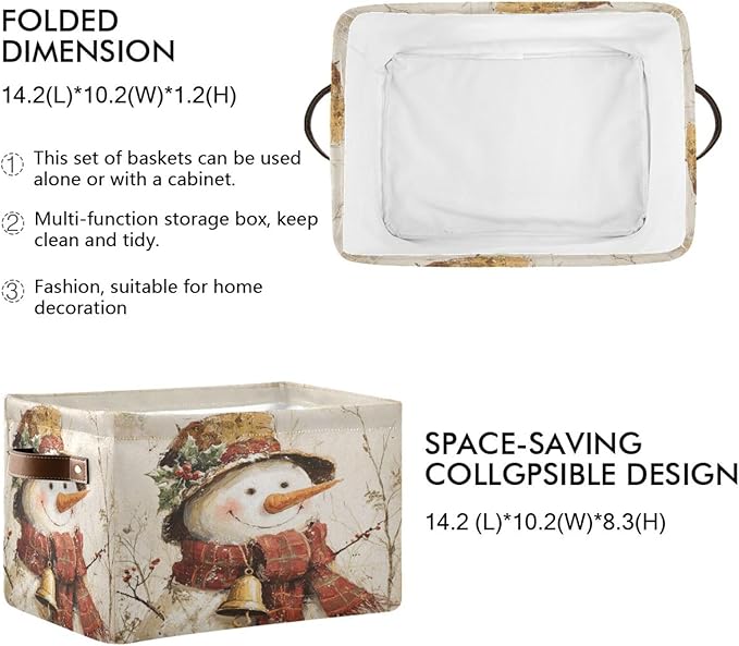 Christmas White Snowman Print Rectangular Storage Bin Basket with Handles - Nursery Storage Laundry Hamper Storage Baskets