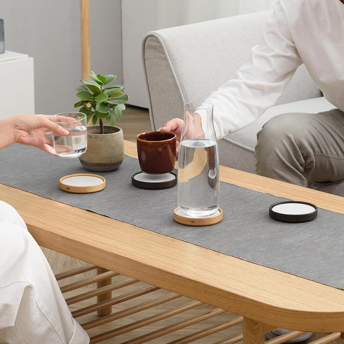 GUDEE TRIVI Set of 4 Water Absorbent Diatomite Coasters with Diatomaceous Earth and Bamboo Frame, Water Absorbing For Water Bottle and Dry Table, Countertop, Sink Area, Kitchen Bathroom Surface, White