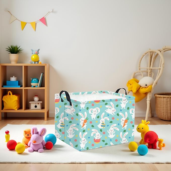 HIYAGON Rectangular Easter Basket for Kids Baby Easter Basket for Boys and Girls Cute Toy Storage Organizer Bin Box Room Decor(Line Easter Egg)