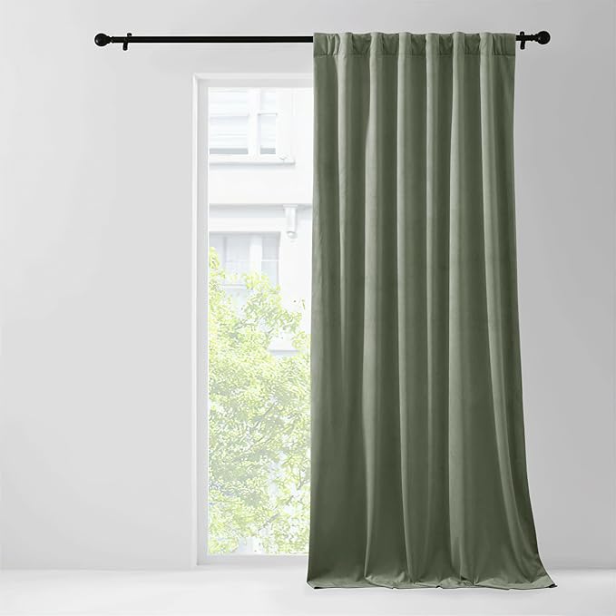 NICETOWN Cold Blocking Sage Green Velvet Curtain Long Drape for Bedroom, 1 Panel Living Room Office Luxury Bedroom Room Darkening Rod Pocket Velvet Room Divider Panel 84" Long, 48 inches Wide