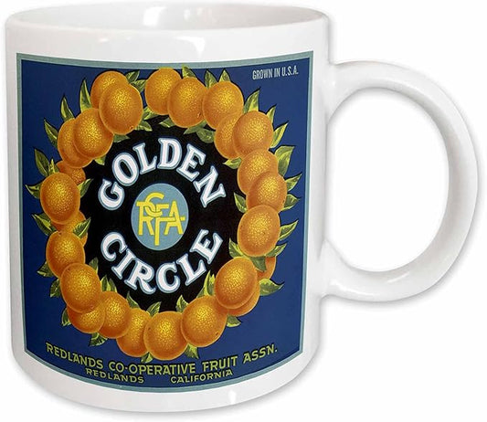 3dRose Vintage Golden Circle Redlands California Crate Label 15oz Mug