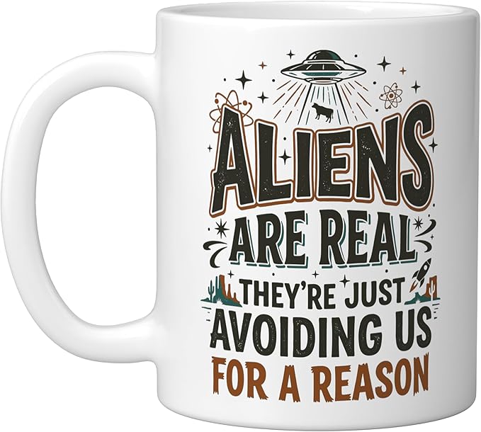 Aliens UFO Space Sci Fi Believer Extraterrestrial Ceramic Mug, White