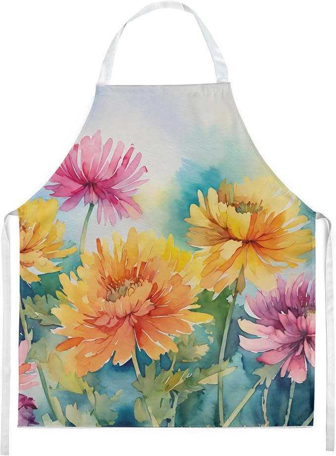 Caroline's Treasures Chrysanthemums in Watercolor Apron Cooking Kitchen Server Baking Crafts Gardening for Adult Women Men, Unisex, Large, Multicolor
