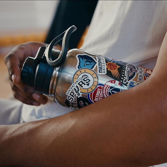 Hydrapeak x NBA Officially Licensed All Team Sticker Print 32 oz Insulated Water Bottle with Straw Lid and Handle Hardwood Classics Retro