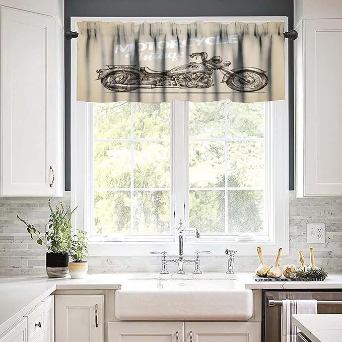 Motorcycle Cool Valance Curtain Vintage Rod Pocket Valance Window Treatments Short Curtains for Kitchen Bathroom Farmhouse Living Room Decor 54x18inch
