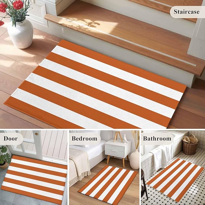 Area Rug 2x3ft, Farmhouse Classic Stripes Washable Rugs for Living Room Bedroom, Orange White Soft Non-Slip Area Rugs Rectangle Floor Carpet for Dining Room