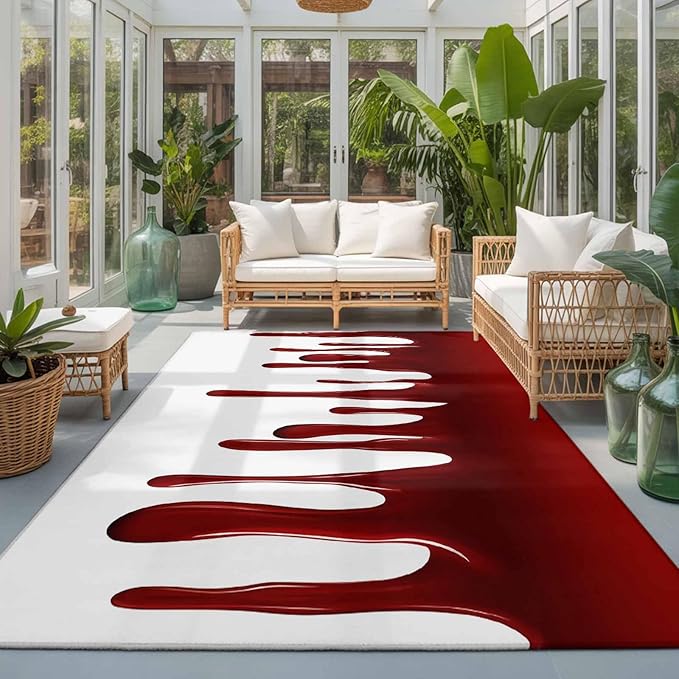 Area Rug 3x5ft, Halloween Pattern Washable Rugs for Living Room Bedroom, Horror Red Fluid Style Soft Non-Slip Area Rugs Rectangle Floor Carpet for Dining Room