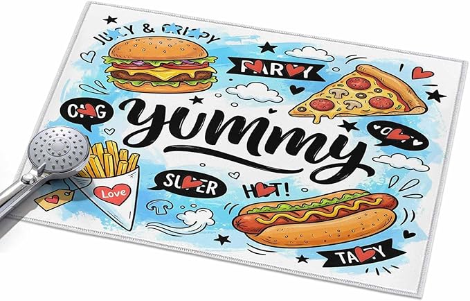 Area Rug 2x3ft, Cartoon Food Abstract Graffiti Washable Rugs for Living Room Bedroom, Blue Sky with Clouds Soft Non-Slip Area Rugs Rectangle Floor Carpet for Dining Room