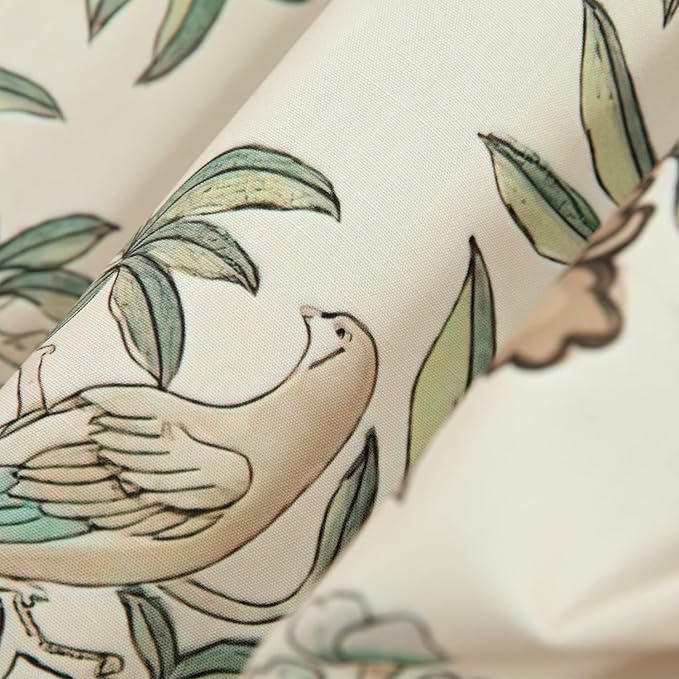Leeva Tie-up Window Valance Curtain for Study Room, Linen Energy Saving Bird Printed Foral Pattern Rod Pocket Small Curtains for Bedroom Dining Room, 52 x 18 Inches, Beige, One Panel