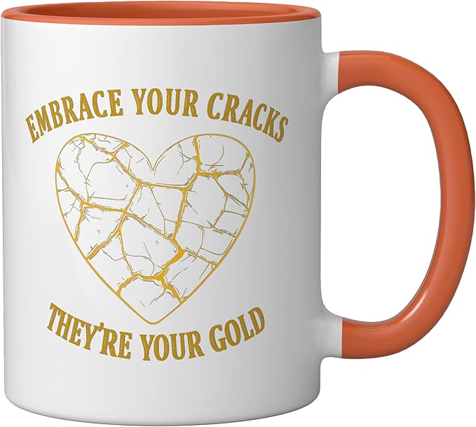 Pottery Kintsukuroi Japanese Artistry Kintsukuroi Kintsugi Ceramic Mug, Orange/White