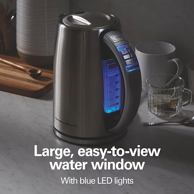 Hamilton Beach 1.7 Liter Temperature Control Electric Kettle,Water Boiler & Heater,Fast Boiling 1500 Watts,BPA Free,Cordless,Auto-Shutoff and Boil-Dry Protection,Stainless Steel (41020R),(Pack of 2)