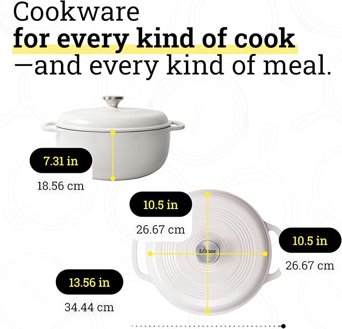 Lodge Essential Enamel Cast Iron Dutch Oven - Perfect for Bread Baking, Braising, Marinating & Slow Cooking - Features Moisture-Sealing Lid & Dual Handles - Kitchen Essentials - 6 Quarts - Oyster White