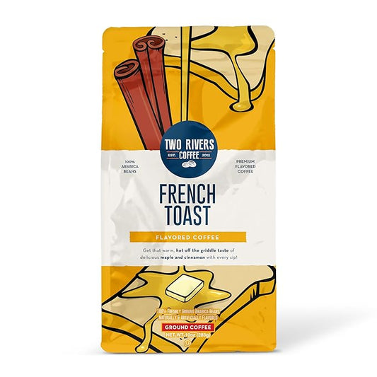 Two Rivers Coffee French Toast Flavored Ground Coffee, Perfectly Balanced, Always Smooth, Made with 100% Arabica Beans - Flavor Enhanced, 10 Ounce Bag