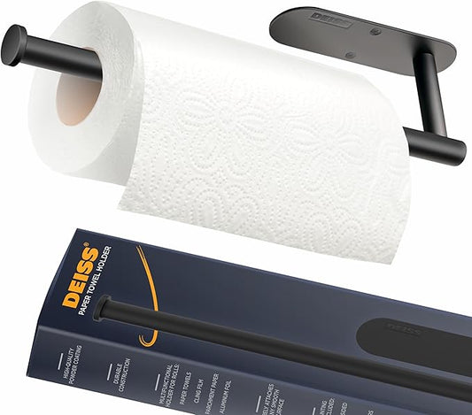 Deiss Pro Paper Towel Holder – Under Cabinet, Wall Mount, or Countertop – Rust-Resistant Stainless Steel, One-Handed Tear Design, Space-Saving Paper Towel Dispenser, Towel Holder for Kitchen