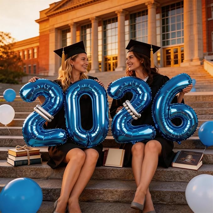 2026 Balloons Blue,40 Inch 2026 Number Balloons with Foil Crown Balloons for Happy New Year Decorations New Years Eve 2026 Graduation Decorations Class of 2026 Party Supplies