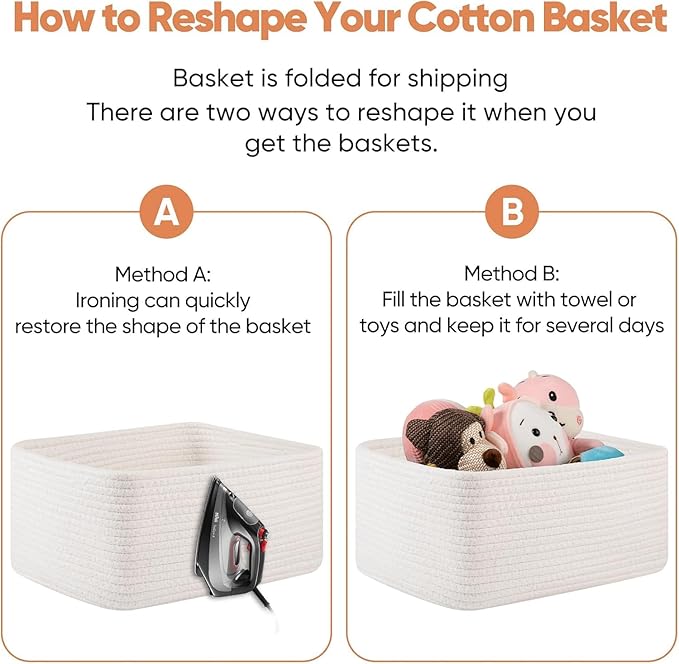 OIASKET 4 Pack Small Storage Shelf Baskets for Organizing, Mini Woven Rope Storage Bins for Towels, Cute Decorative Closet Organizer，Baby Nursery, Gift Empty Baskets -14.17''Lx11.02''Wx6.3''H-White