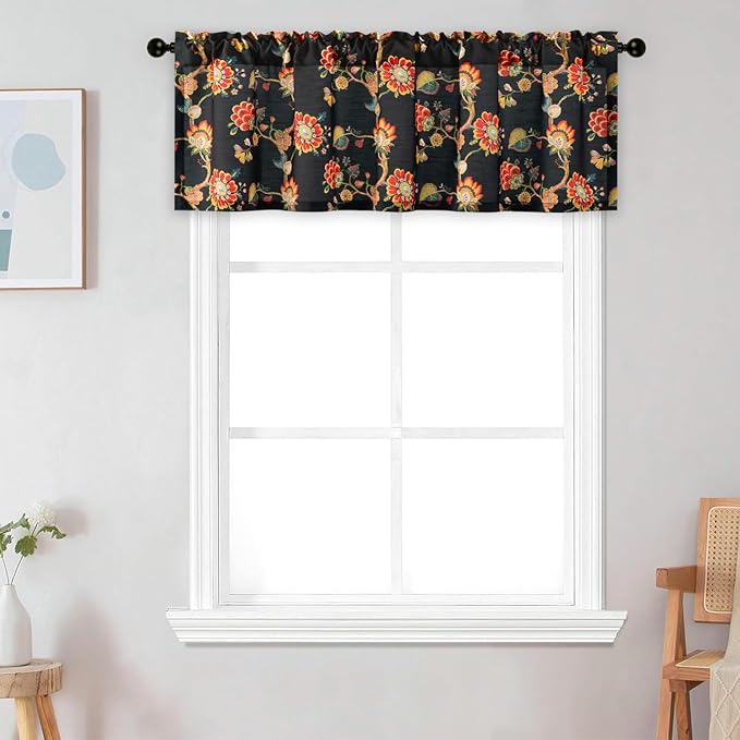 Leeva Decorative Botanical Valance Curtain – Light Filtering Linen Window Drapery with Rod Pocket for Bedroom, Farmhouse, Kitchen & Living Room, 60" W x 18" L, 1 Panel