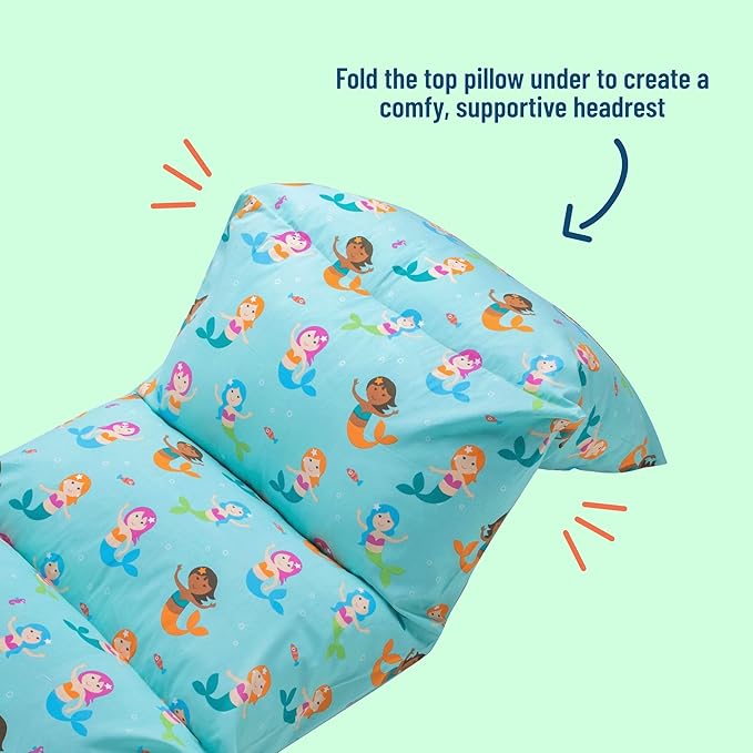 Wildkin Kids Pillowcase Lounger Cover – Travel-Friendly Sleepover Lounger, Fits Standard Pillows (Pillows Not Included), Soft Cotton Blend, Fun Patterns for Boys & Girls - Mermaids