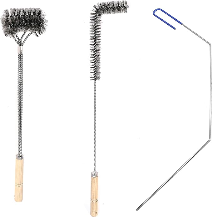 3 Pcs Fryer Cleaning Tools - L Shaped Stainless Steel Bristles Deep Cleaning Brush and Rod for Restaurant Air Fryer