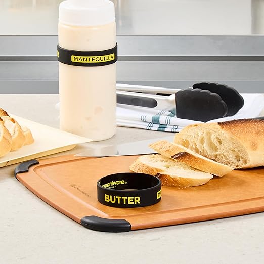 Restaurantware Silicone Squeeze Bottle Band 10 Count 2.75 Inch Dishwasher Safe Condiment Identification Band, Butter Black Non-Slip Label Band for Condiment Labeling at Restaurants, Food Trucks
