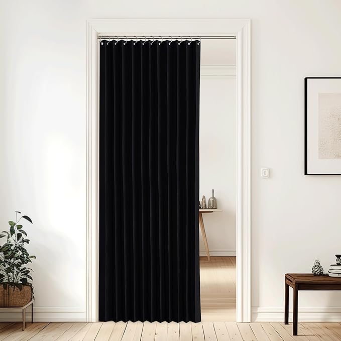 NICETOWN Room Divider Curtain for Living Room, Wall Divider Wide Curtains for Bedroom Partition, Thermal Insulated Privicy Doorway Panel for French Door, 1 Panel, 60" W x 80" L, Black