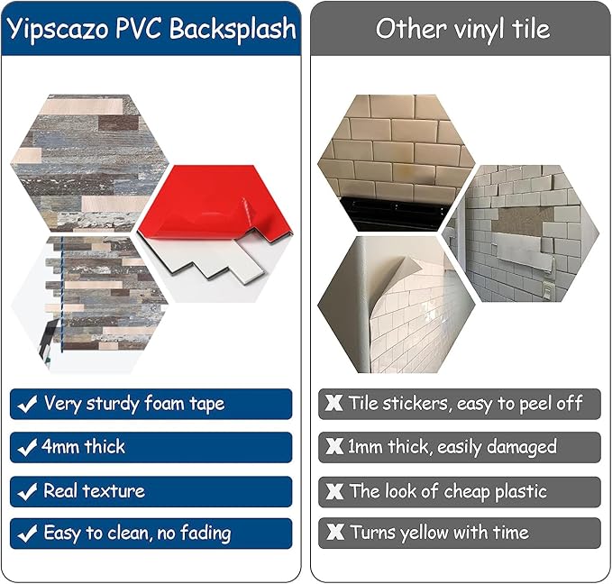 Yipscazo 5 Sheets Peel and Stick Stone Metal Tile Backsplash, Stick on Tiles for Backsplash Kitchen, Bathroom, Laundry Room, Camper, Fireplace (12'' X 12'', Mix Rustic with Gold)