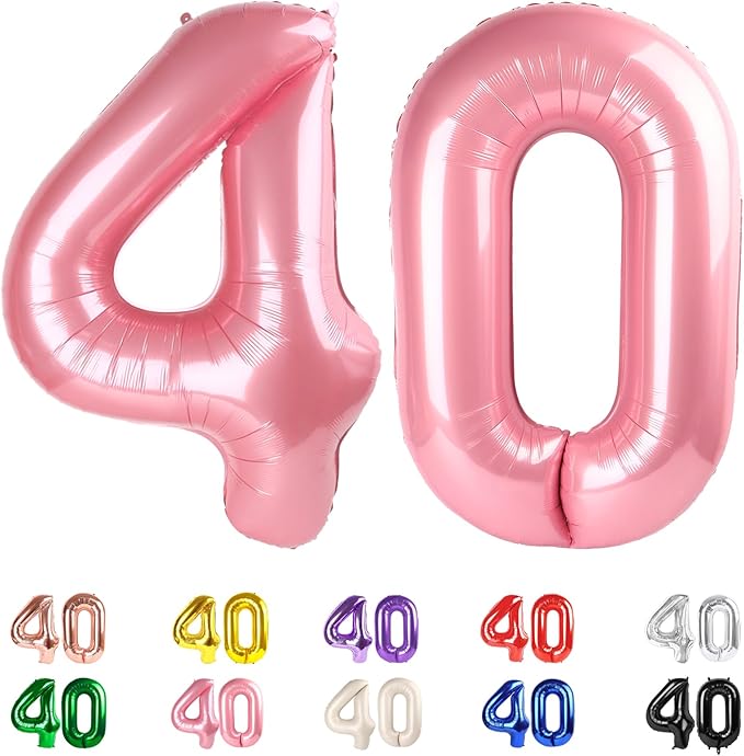 Number Balloons 40 In 40 Numbers, 40th Birthday Decorations for Women Men, Pearl Pink Birthday Party Decorations Big Balloons for Wedding, Celebration Party, Graduations