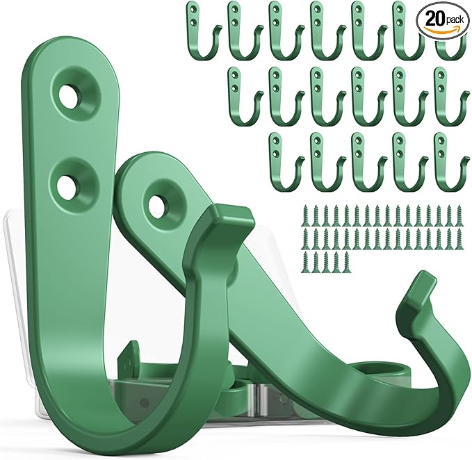 BREYDROK 20PCS Heavy Duty Metal Wall Hooks, Coat Hooks for Hanging - with 40 Screws for Coats Towels Backpacks - Mint Green
