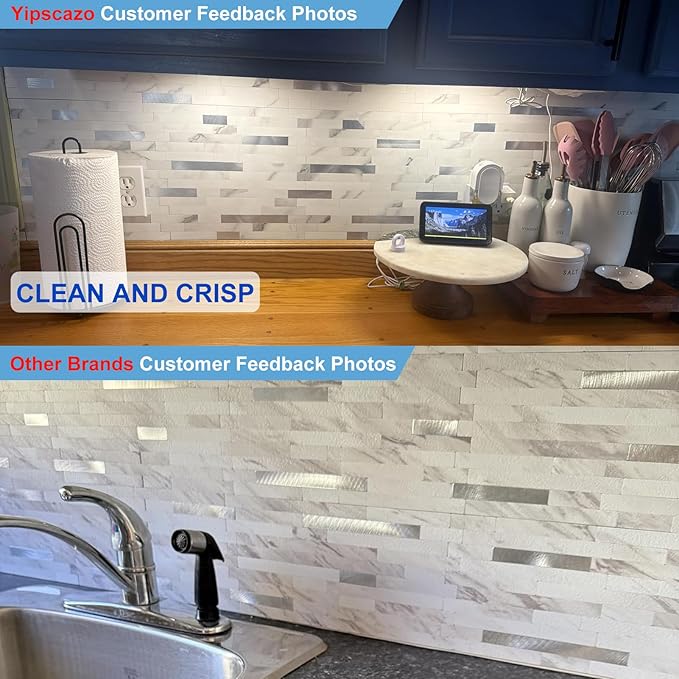 Yipscazo 2026 New Upgrade Peel and Stick Stone Metal Tile Backsplash, Stick on Tiles for Backsplash Kitchen, Bathroom (10 Sheets, Marble White Metal)