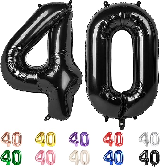Number Balloons 40 In 40 Numbers, 40th Birthday Decorations for Women Men, Black Birthday Party Decorations Big Balloons for Wedding, Celebration Party, Graduations
