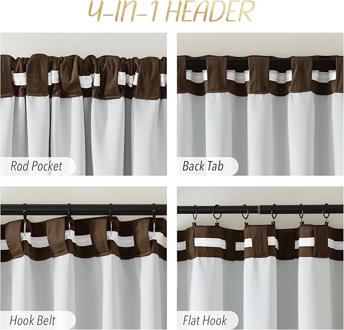 NICETOWN Brown 100% Blackout Warm Velvet Curtain for Living Room, 1 Panel Rod Pocket/Back Tab/Hook Belt Cold Blocking Room Darkening Noise Canceling Window Treatment for Bedroom, W48 x L96