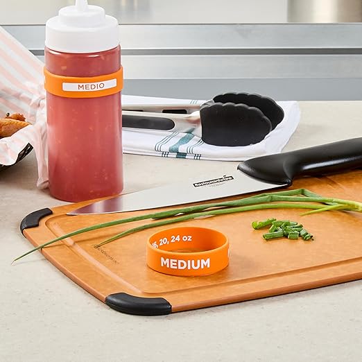 Restaurantware Silicone Squeeze Bottle Band 10 Count 2.75 Inch Dishwasher Safe Condiment Identification Band, Medium Orange Non-Slip Label Band for Condiment Labeling at Restaurants, Food Trucks