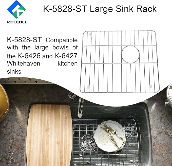 K-5828-ST Large Sink Rack Fit for Kohler Whitehaven Kichen Sink K-6426 K-6427, Large Sink, Stainless Steel