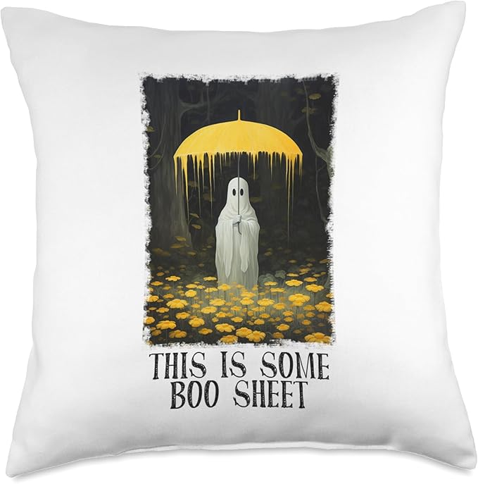 Halloween Spooky Ghost In The Forest Umbrella Boo Sheet Throw Pillow