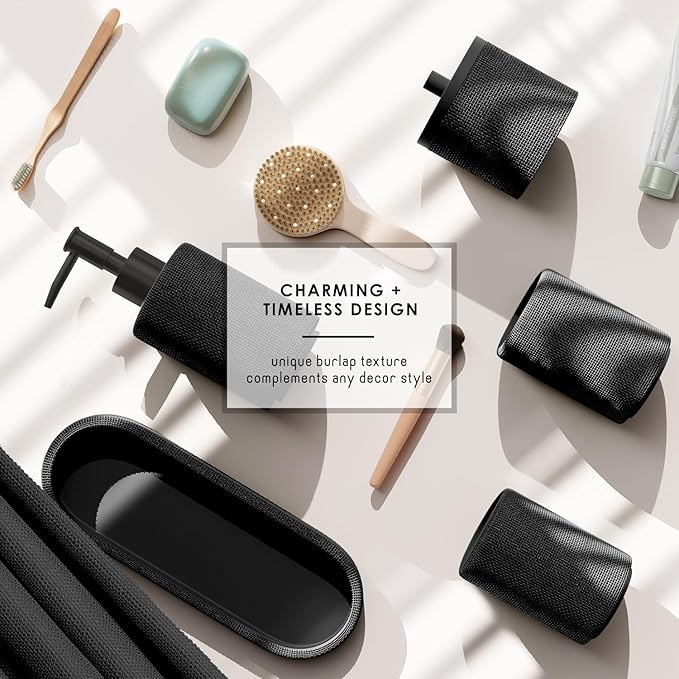 Clara Clark Black Bathroom Set - Bathroom Sets with Shower Curtain and Rugs, 21PC Bathroom Accessory Set, Shower Curtain Set with Soap Dispenser & Toothbrush Holder
