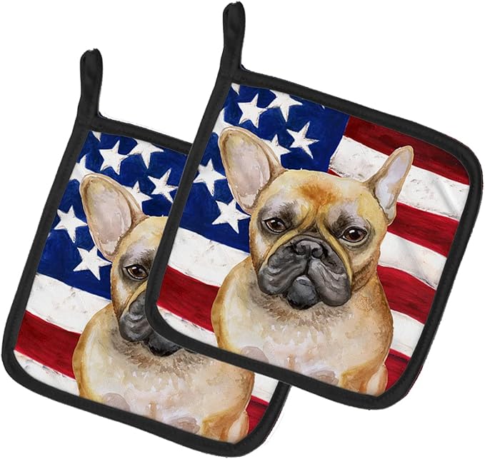 Caroline's Treasures BB9688PTHD French Bulldog Patriotic Pair of Pot Holders Kitchen Heat Resistant Pot Holders Sets Oven Hot Pads for Cooking Baking BBQ, 7 1/2 x 7 1/2