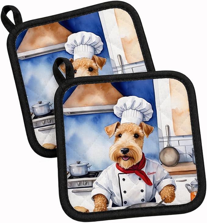 Caroline's Treasures Lakeland Terrier The Chef Pair of Pot Holders Kitchen Heat Resistant Pot Holders Sets Oven Hot Pads for Cooking Baking BBQ, 7 1/2 x 7 1/2