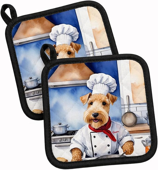 Caroline's Treasures Lakeland Terrier The Chef Pair of Pot Holders Kitchen Heat Resistant Pot Holders Sets Oven Hot Pads for Cooking Baking BBQ, 7 1/2 x 7 1/2