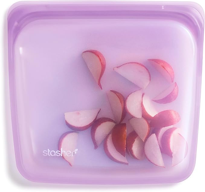 Stasher Silicone Reusable Storage Bag, Sandwich Bag, Reusable Freezer Bags, Microwave, Dishwasher, Oven Safe, Sous Vide, Lunch Container, Eco Friendly, Leak-free Food Storage Bags, 28 oz, Purple | Reusable Food Bag