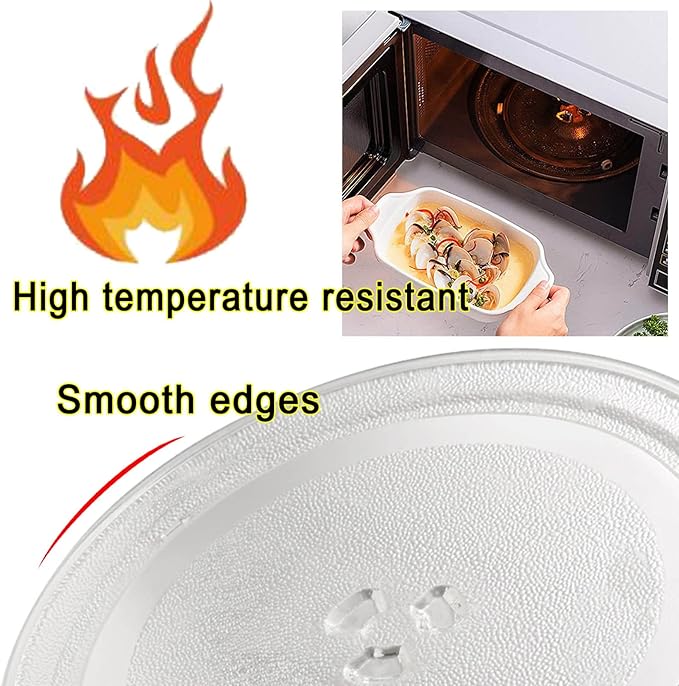 Replacement Microwave Glass Plate, 9.6 to 12.4 Inch Universal Turntable Tray with 3 Fixtures, Scratch-Resistant Flat Base for Small and Medium Ovens