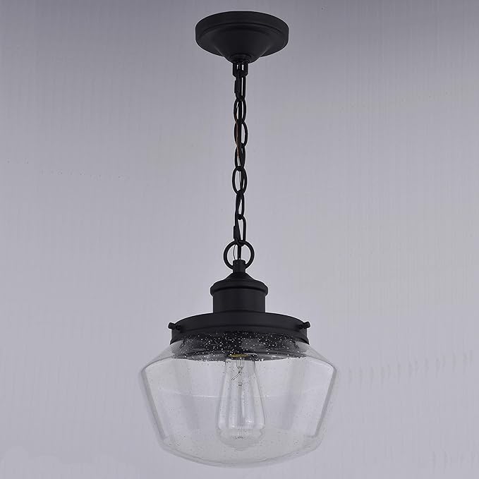 VAXCEL Collins 1 Light Black Farmhouse Outdoor Pendant Clear Schoolhouse Glass